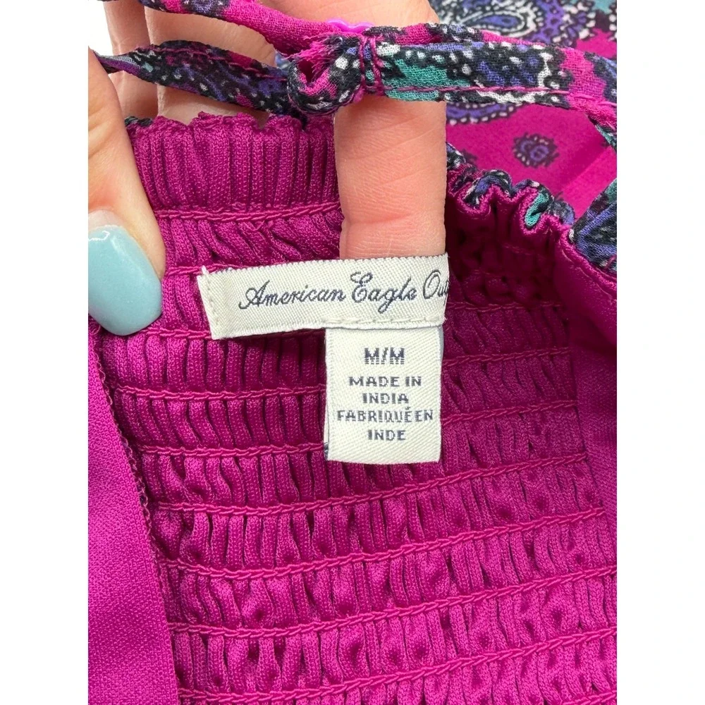 American Eagle Maxi Dress‎ Women Medium Purple Paisley Boho Smocked Back Chiffon